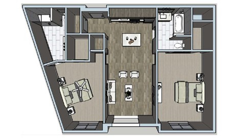 Floor plan for 2 beds, 2 baths, 1163 sqft